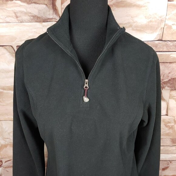 Eddie Bauer EB Sport Womens L Black Fleece Quarter Zip Pullover Jacket Back Zip - Picture 2 of 9